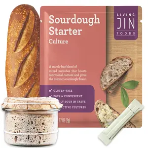 LIVING JIN Sourdough Starter Culture (1 packet), Gluten Free Sourdough Starter Culture, Ready to Use Sour Dough Starter with One-time Feeding, Gluten-Free, Easy to Use, Vigorous Fermentation, Breakdown Gluten