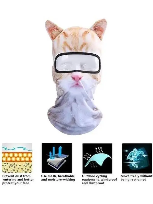 3D Cat Ski Balaclava Sheisty Face Mask with Ears for Music Festivals Raves Ski Halloween Party Outdoor Activities