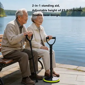 Two in one dual base design upgraded version with adjustable standing assistance device, ergonomic D-shaped grip, and universal indoor and outdoor mobile support