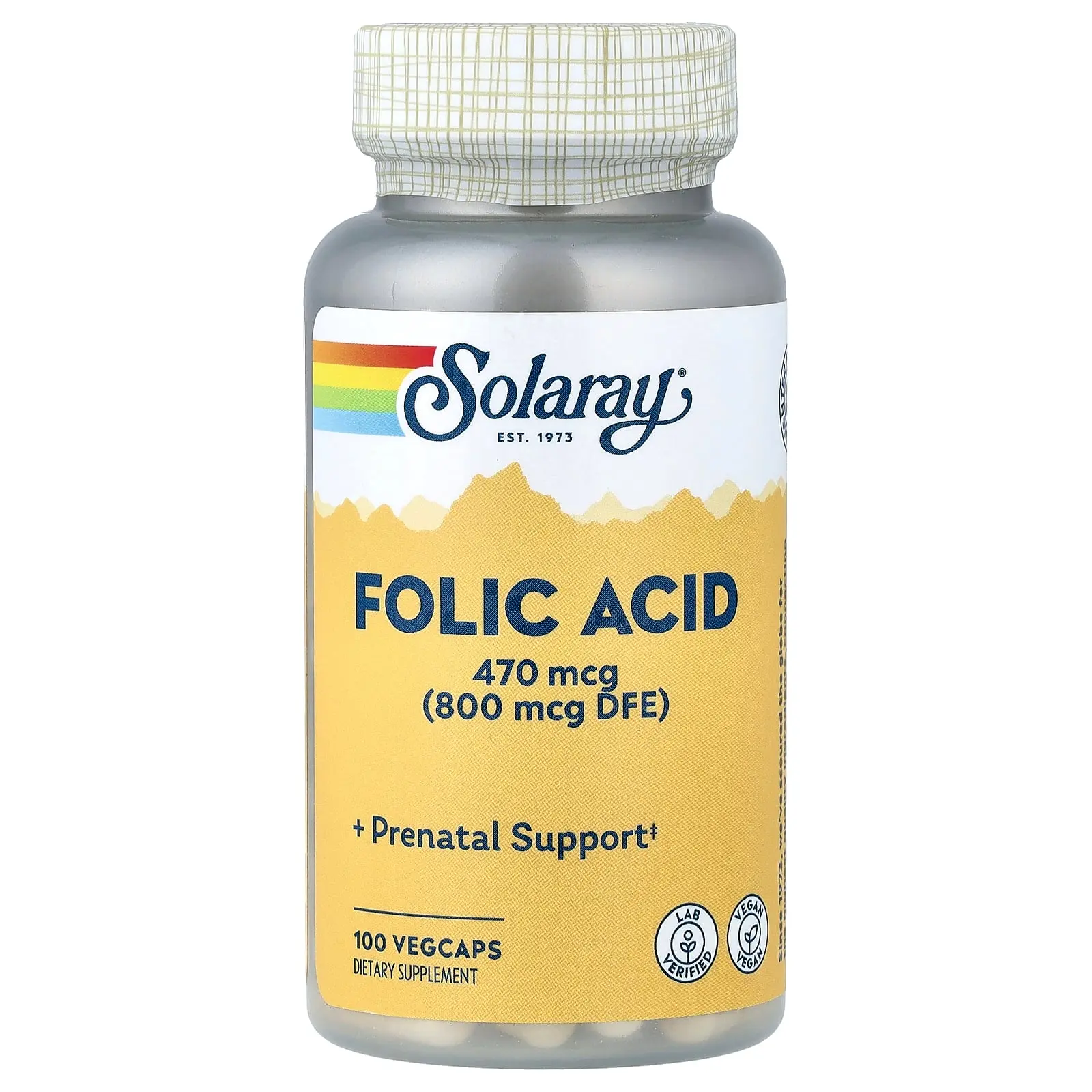 Solaray Folic Acid, 470 mcg (800 mcg DFE), 100 VegCaps