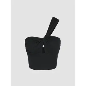 Cider [3 colors, size 2-10] Asymmetrical Halter Cut Out Crop Top