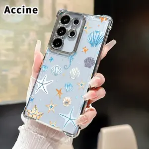 Compatible with Samsung Galaxy S23 Ultra S24 Plus S25 S22+ FE Edge Phone Case Seaside Treasures Tapestry Pattern Transparent Full Coverage Four Corners Anti-drop Casing