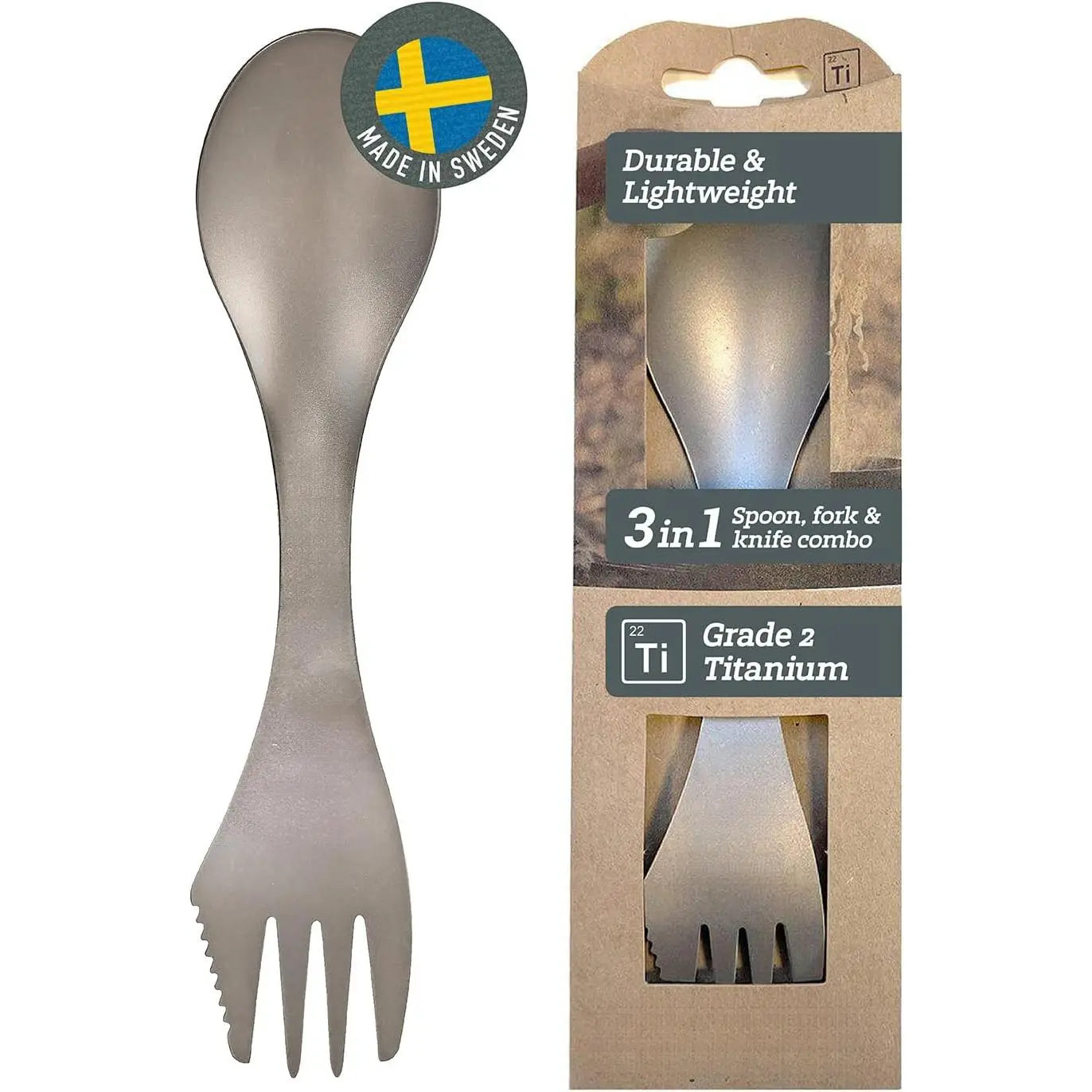 Titanium Spork Portable Camping Utensil Combo - Unbreakable, Non-Toxic, BPA-Free Spoon Fork Knife, Reusable for Outdoor Backpacking Hiking, 1 Metal Travel Utensil