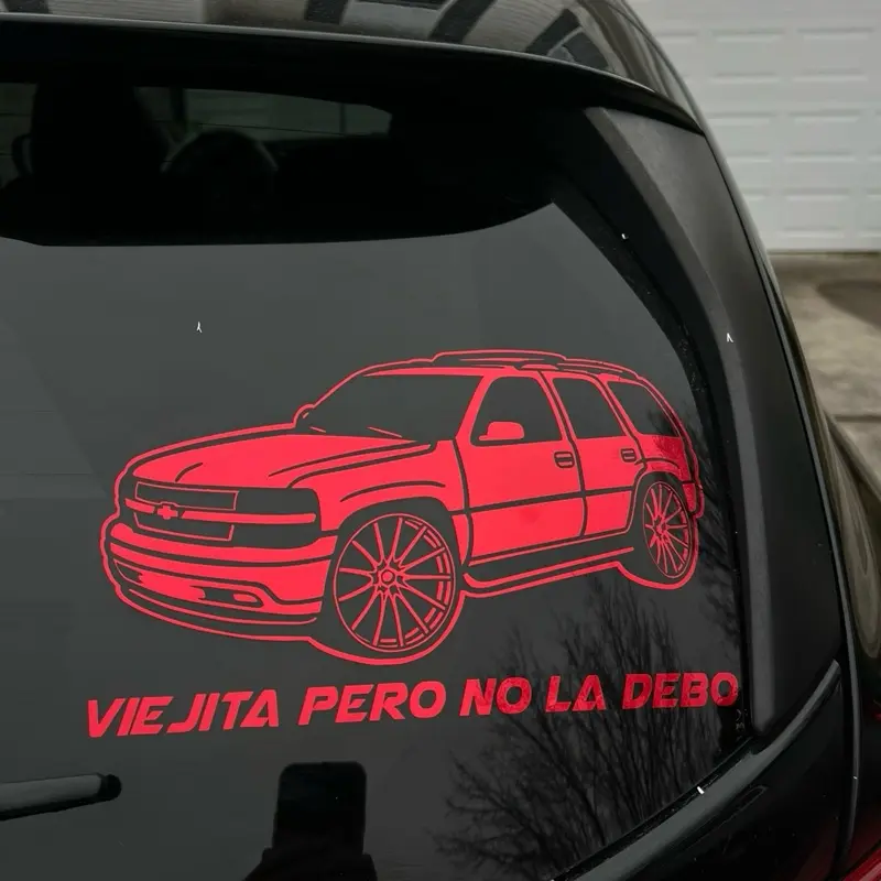 Tahoe Viejita pero no la debo Decal Sticker - Available in Multiple Colors for Car Trucks Jeeps SUVs and Walls - Back Window Vehicle Exterior Decoration - 5 Sizes Available - Step-by-Step Instructions Included