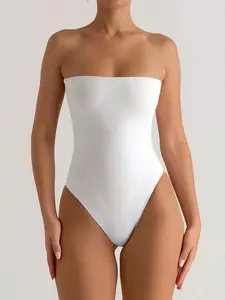 High Elasticity Slim Fit Women Crop Top Jumpsuit, Strapless Casual Basic Outerwear Inner Layer Two-In-One Romper Bodysuit, Minimalist Pure Color Comfortable Wear