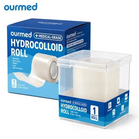 Ourmed Medical-Grade Hydrocolloid Gel Roll 2in x 5ft Cut-to-Size Self-Adhesive Dressing with Storage Box Waterproof Hypoallergenic for Acne Pimple Wound Care Minor Burns Home Skin Repair