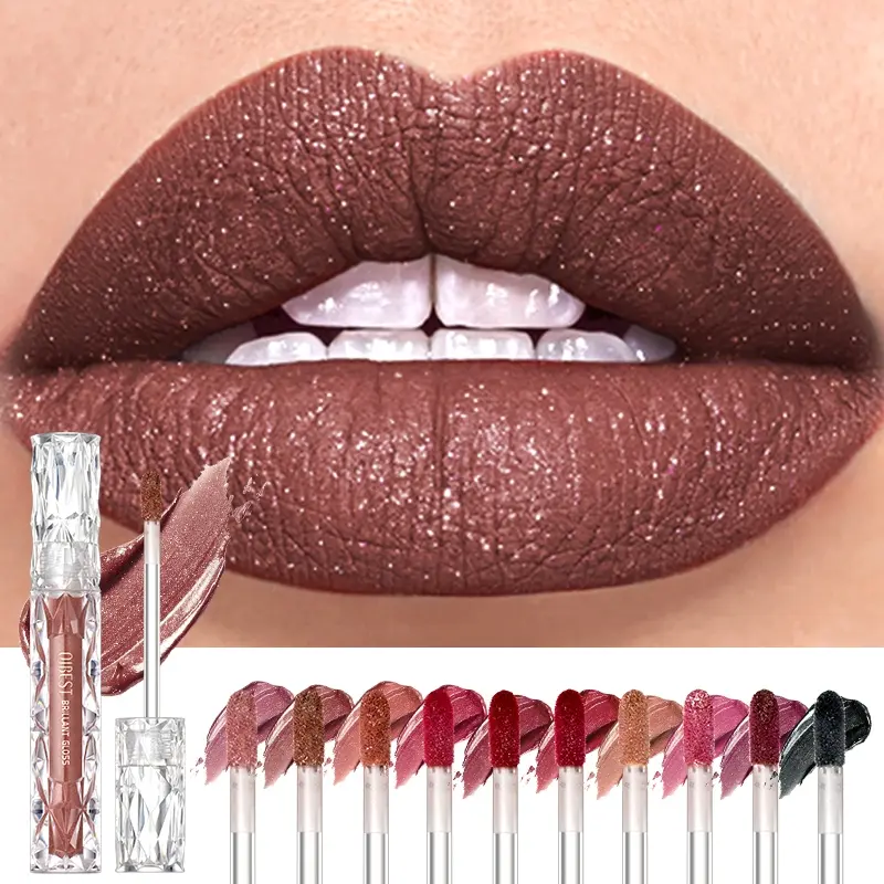 Waterproof Diamond Shimmer Glitter Lipgloss Matte Liquid Lipstick Shiny Pearl Lip Glaze Long Lasting Shine LipTint Women Makeup Glittery Lip Gloss