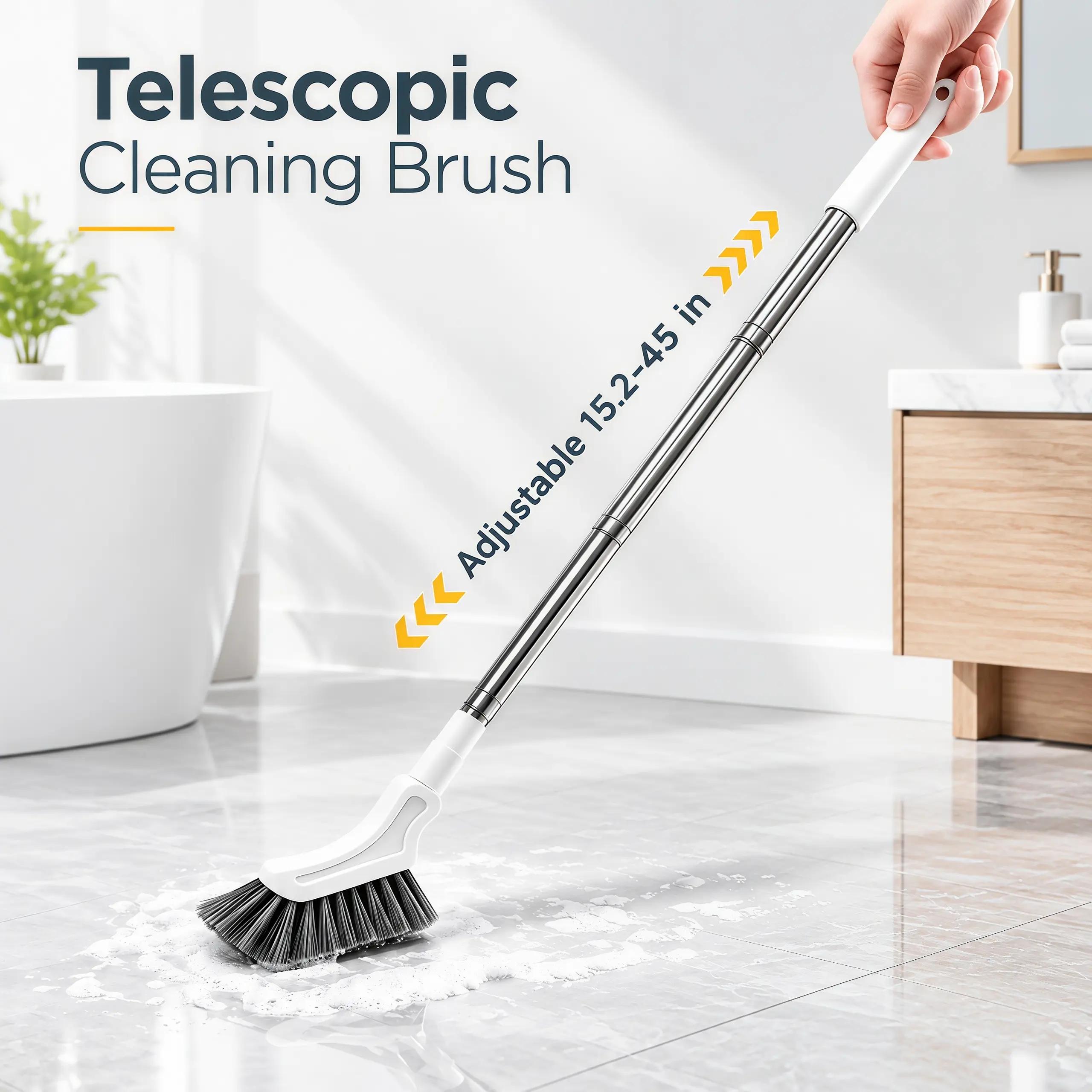 Adjustable Length Stainless Steel Telescopic Crevice Cleaning Brush, Extended Handle Cleaning Tool, Bathroom Narrow Gap Cleaner for Toilet Gaps, Sink Crevices and Hard-to-Reach Spaces