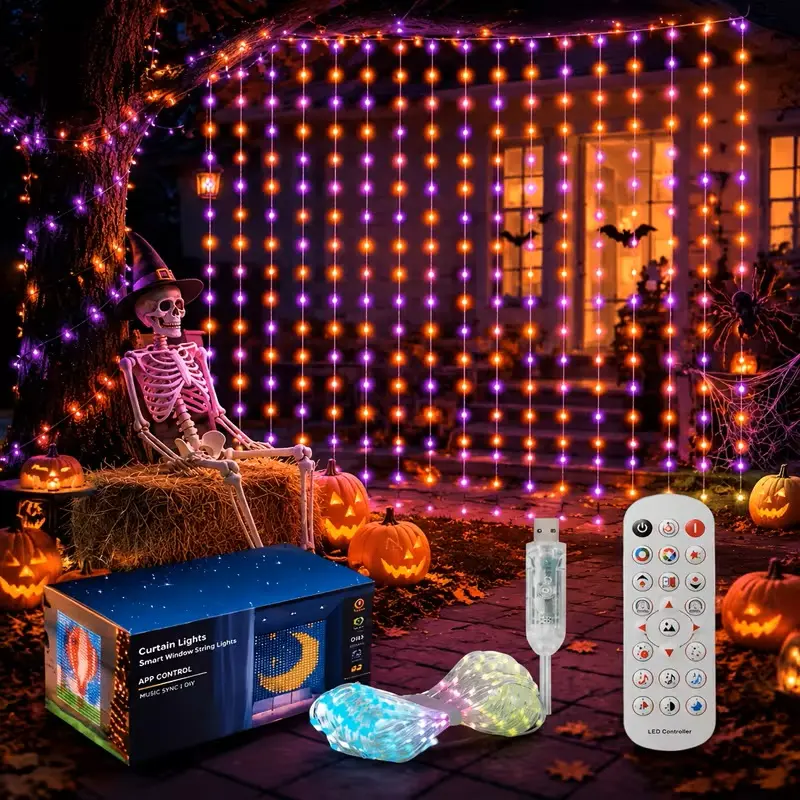 Curtain light, Bluetooth APP + remote control dual control, music synchronized rhythm, indoor bedroom party Christmas decoration ambient light, RGB lighting