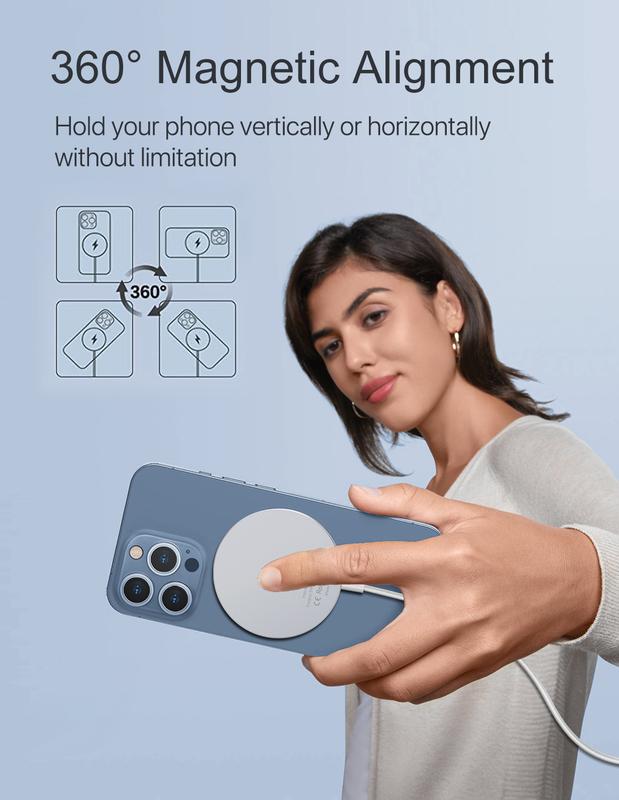 Magnetic Wireless Charger, 15W Fast Magnetic Charger for iPhone 15/14/13/12 Series and AirPods 3/2/Pro, Mag-Safe iPhone Wireless Charging Pad with Magnetic Sticker Included Ideal as Gifts