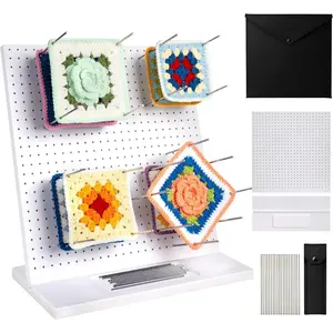 13" Crochet Blocking Board with 20 Pins/Pegs, Granny Square Blocking Boards for Crochet Projects, High-Density Board with PVC Coating. Crocheting Accessories Gifts for Crocheters