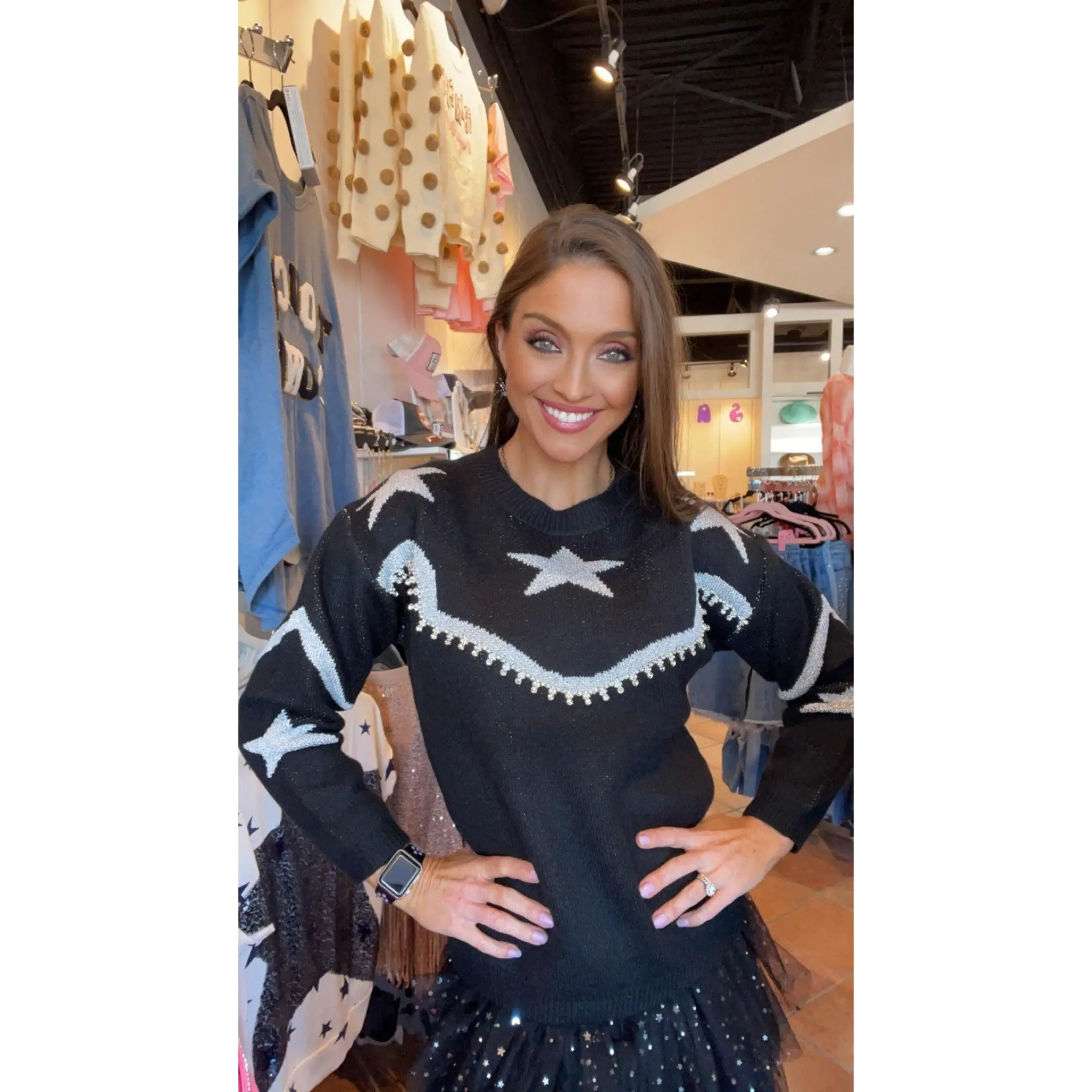 Black and Silver Lonestar Sparkly Drop Sweater