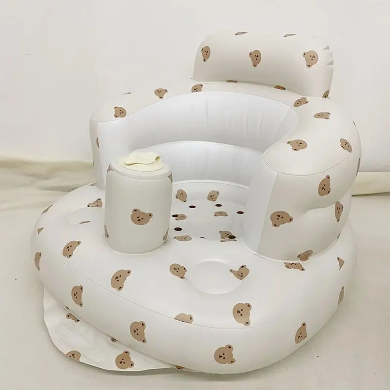 Inflatable Baby seat Blow up Chair Inflatable Infant Chair for Babies 3-36 Months Learn to sit up Floor seat Bliss Built in Air Pump (Bear)
