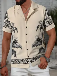 Men's Regular Fit Floral Print Short Sleeve Shirt, Casual Summer Top for Beach Vacation, Men's Clothes for Daily Wear, Tropical