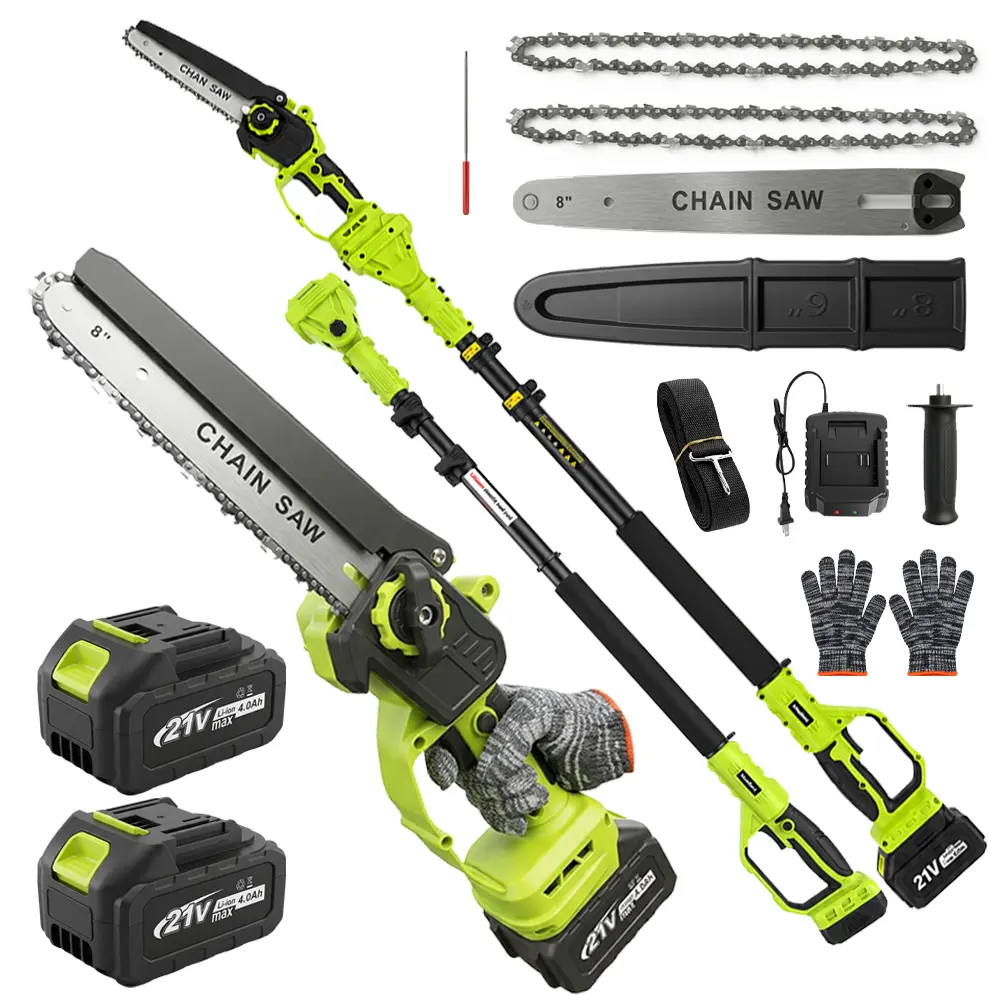 8" Cordless Pole Saw & Mini Chainsaw 2-in-1, Brushless Tree Trimmer with 9.5 FT Telescoping Pole, 2×4.0Ah Batteries, Automatic Oiler, Lightweight Electric Pruning Saw for Branches & Yard Work