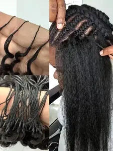 Kinky Straight Crochet Human Hair Pre Looped Feather Real Human Hair Extensions Reusable Invisible Pre-Separated Knotless