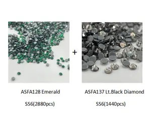 ASFA Back With Glue Emerald and Lt.Black Diamond Hot Fix Rhinestones Glass Material For Crafts jewelry Apparel Bag Decoration