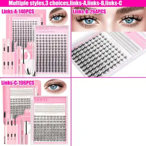 Lash Clusters Kit with Bond and Seal, Eyelash Glue, Lash Remover, Eyelash Brush, Lash Tweezers Manga, Wispy, Fairy Lashes Extensions 5-16mm Natural Wispy Individual DIY Eyelash Kit Salon Look at Home, Long-Lasting Glam Effect Easy DIY Cosmetic