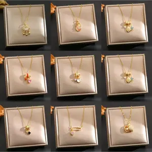 Trendy Hot Selling Titanium Steel Necklace for Women, Zircon Inlaid Copper Plated Pendant, Color Retaining Clavicle Chain Jewelry