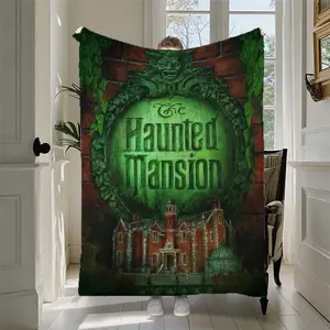 Haunted House themed printed flannel blanket - soft and comfortable with a gothic design, perfect Halloween or birthday gift for your friends