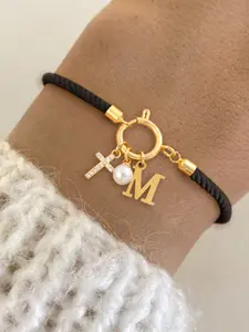 Women's Vintage Adjustable Bracelet with Initial Cross Pendant, Casual Style, Personalized Jewelry, All Seasons Jewelry Accessory, Initial Charm Bracelets