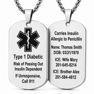 Medical ID Necklace – Custom Emergency Info Stainless Steel Tag