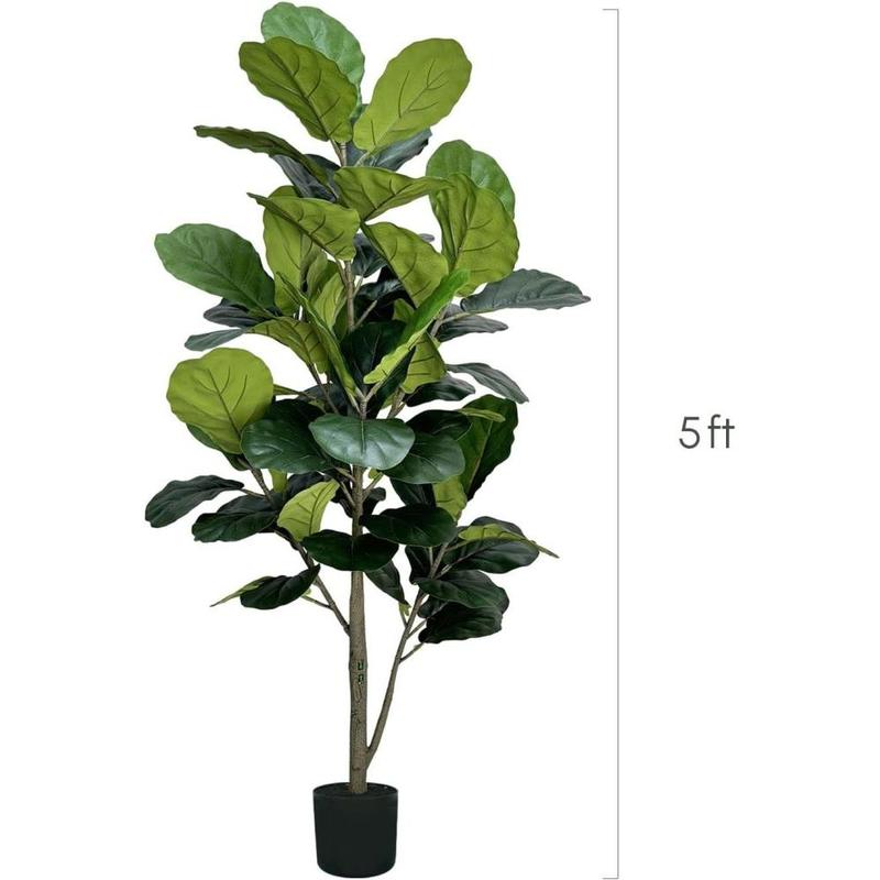 Artificial Fiddle Leaf Fig Tree 5ft - Faux Ficus Tree Nearly Natural Indoor Outdoor, UV-Resistant Tall Artificial Plants, Standing Fake Plant Tree for Home Office Living Room Decor