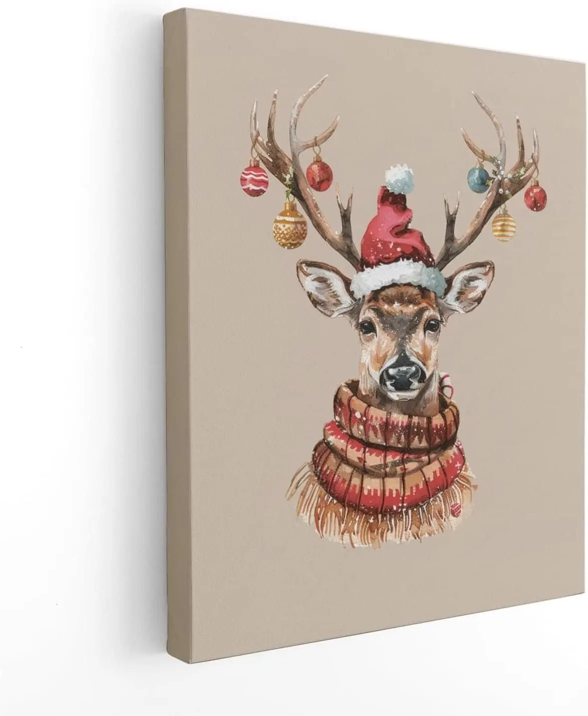 Winter Christmas Reindeer Canvas Wall Art – Festive Holiday Decoration for Living Room or Bedroom, Framed Christmas Picture Wall Décor