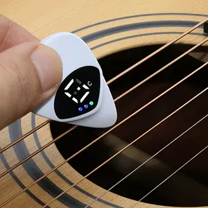 Qijistar 2 in 1 Guitar & Ukulele Tuner with Digital Display, 12 Tones for Acoustic Guitar, Bass & Ukulele, Portable Tuner with Pick for Beginners & Professionals, Guitar Picks