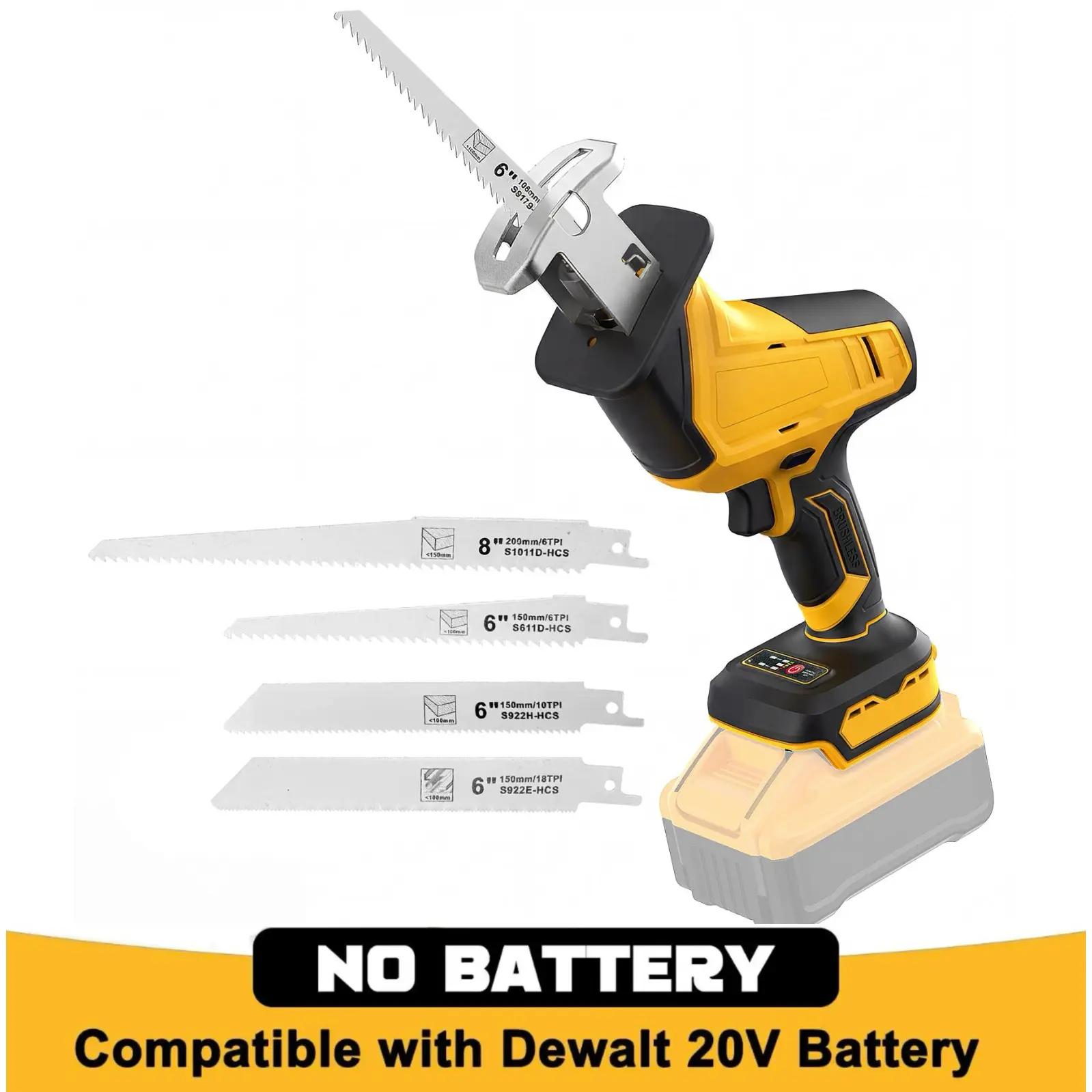 FunnyWhale Cordless Reciprocating Saw Compatible with Dewalt 20V Battery(NO Battery) Cordless Sawzall with Brushless Motor, 4 Blades for Wood/Metal/PVC Cutting