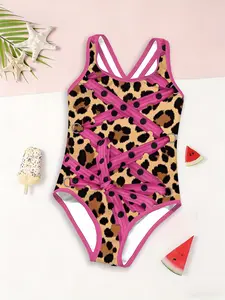 Girls' One-Piece Swimsuit Classic Leopard Print Cross Strap Design Fashion Vacation Swimwear Summer Pool Beach Wear Swimsuit Style