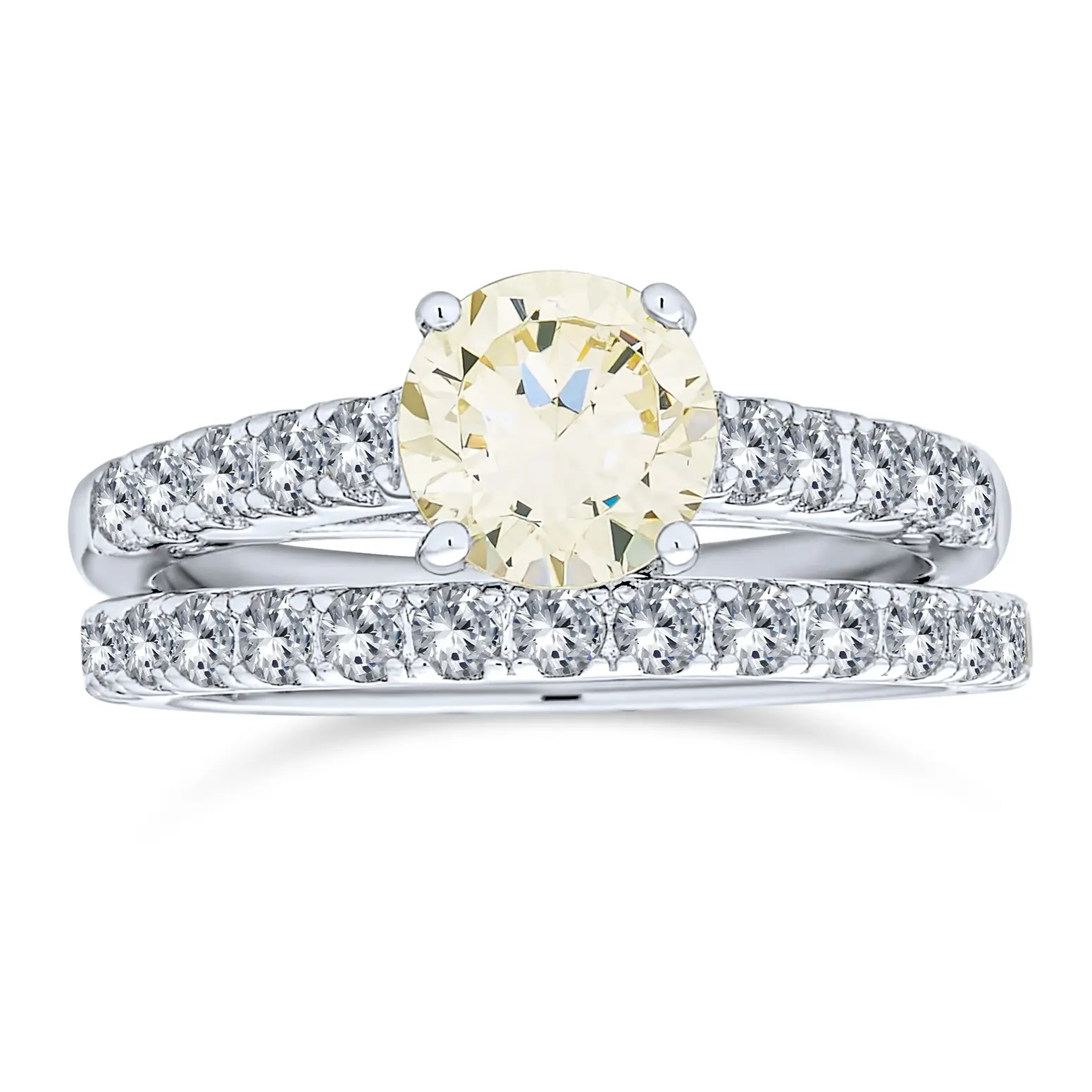 1 CT Canary Yellow Solitaire CZ Cubic Zirconia Engagement Ring Set & Eternity Band Sterling Silver