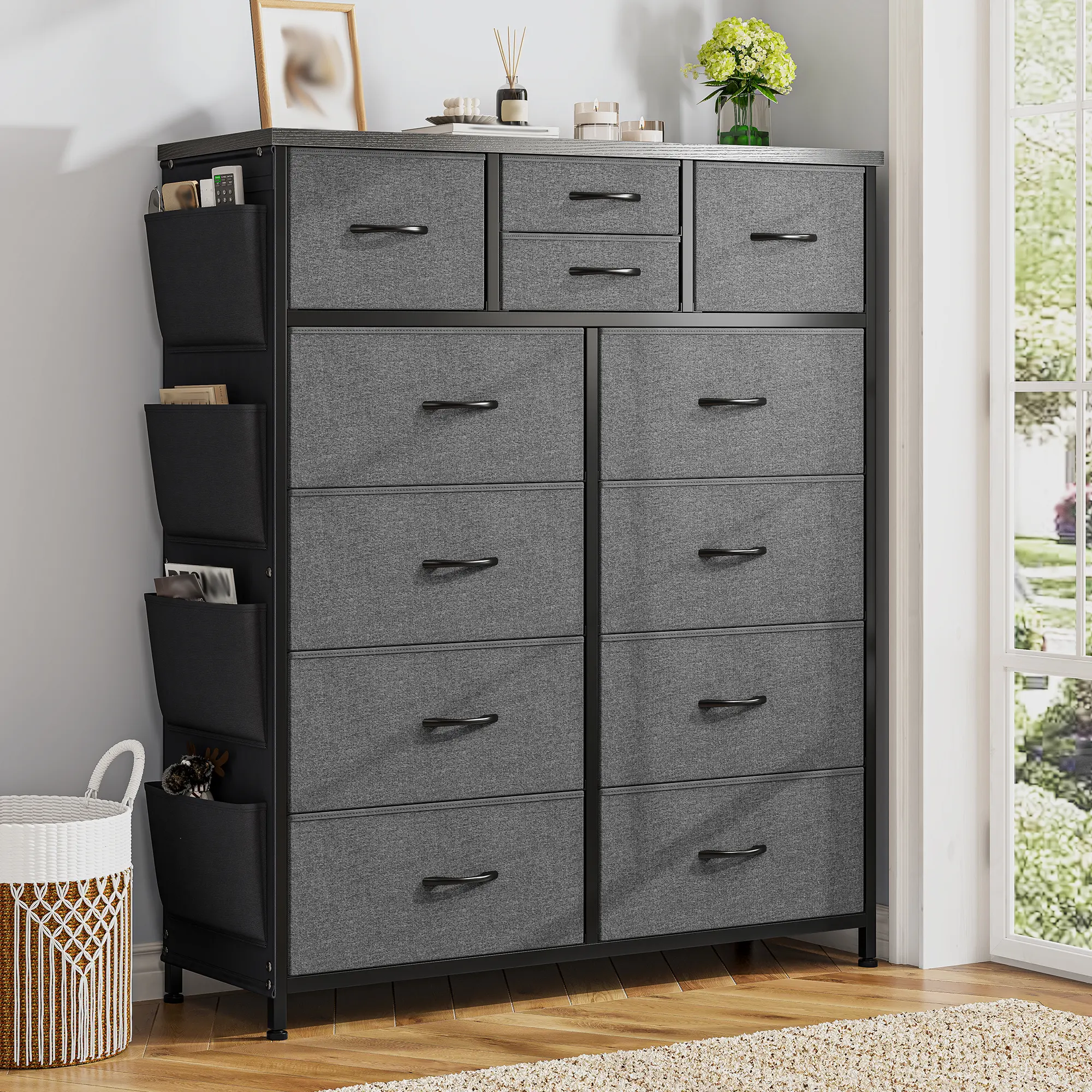 Raybee Fabric Drawer Dresser with 12 Drawers, Tall Dresser for Bedroom, Chests of Drawers with Side Pockets, Storage Organizer for Bedroom, Closet, Hallway - TikTok Shop Raybee Fabric Drawer Dresser with 12 Drawers, Tall Dresser for Bedroom, Chests of Drawers with Side Pockets, Storage Organizer for Bedroom, Closet, Hallway - TikTok Shop