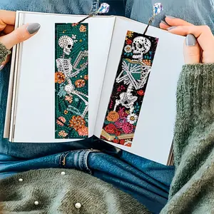 5pcs 5D DIY Diamond Art Bookmarks Kit, Day of the Dead Skeleton Design, Acrylic Craft Decorations, Book Accessories, Perfect Gift for Book Lovers