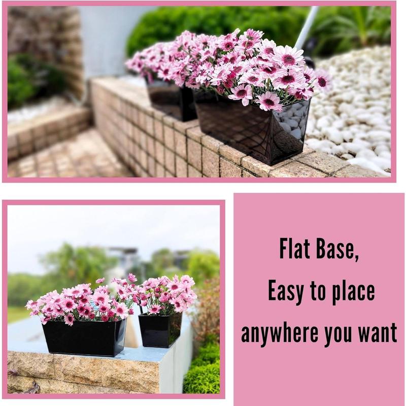 LaLaGreen Rail Planters (6 Pack, 14 Inch) Black Metal Rectangle Strawberry Window Boxes Outdoor Balcony Deck Railing Fence Hanging Flower Herb Pot with Detachable Hook Patio Porch Farmhouse Minimalist