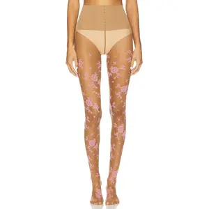 Free People Flocked Floral Tights in Pink Combo