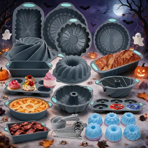 Flexible Food Grade Silicone Cake Mold Set (56/46/10 Pieces) - Heat-Resistant Air Fryer Liners Baking Cups, Easy to Use, Oven/Refrigerator Safe, Ideal for Single-Serving Cakes, Mousse, Halloween Party Snacks