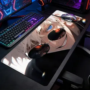 Cool Anime White Hair Boy Large-Sized Gaming Mouse Pad, Trendy Sunglasses Anime Art Desktop Protection Pad, Anti-Slip Rubber Lock Edge High-Definition Printing, Suitable For Anime Fans, Great Gift For Gamer Setup