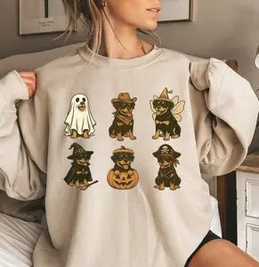 Spooky Rottweiler Graphic Sweatshirt for Dog Lovers – Funny Halloween Sweater, Perfect Fall Outfit, USA-Made & Printed Apparel	