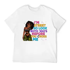 Women's Juneteenth Emancipation Day Graphic T-Shirt - "I'm Street So Look Both Ways" Slogan & Dreadlock Art, Colorful Letter Print Crew Neck Short Sleeve Top, Casual Spring Summer Tee, Machine Washable, Street Style Apparel | Artistic Print Shirt