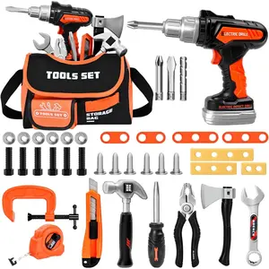 Premium Kids Tool Set, Portable Carrying Bag with Battery Powered Toy Drill, Easy-Grip Pretend Play Toddler Tool Kit, Construction Toys for Boys & Girls Age 3-8, STEM Gifts