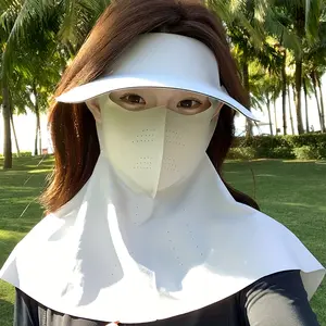 Men's and Women's Long Sunscreen Mask + Hat 2-Piece Set, High Elasticity, Ice Silk Fabric, Suitable for Summer Travel/Shopping/Beach/Cycling