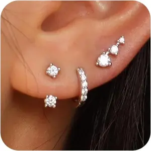 Gold Hoop Earrings Set for Women - 14K Gold/White Gold Plated Huggie Hoops, Cubic Zirconia Studs, Chunky Open Hoops - CZ Jewelry Gifts