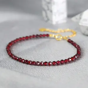 Natural Crystal Dainty Red Garnet Beads Handmade Adjustable Bracelet for Women, Healing Inner Peace Balance Meditation Bracelet, Xmas birthday gift