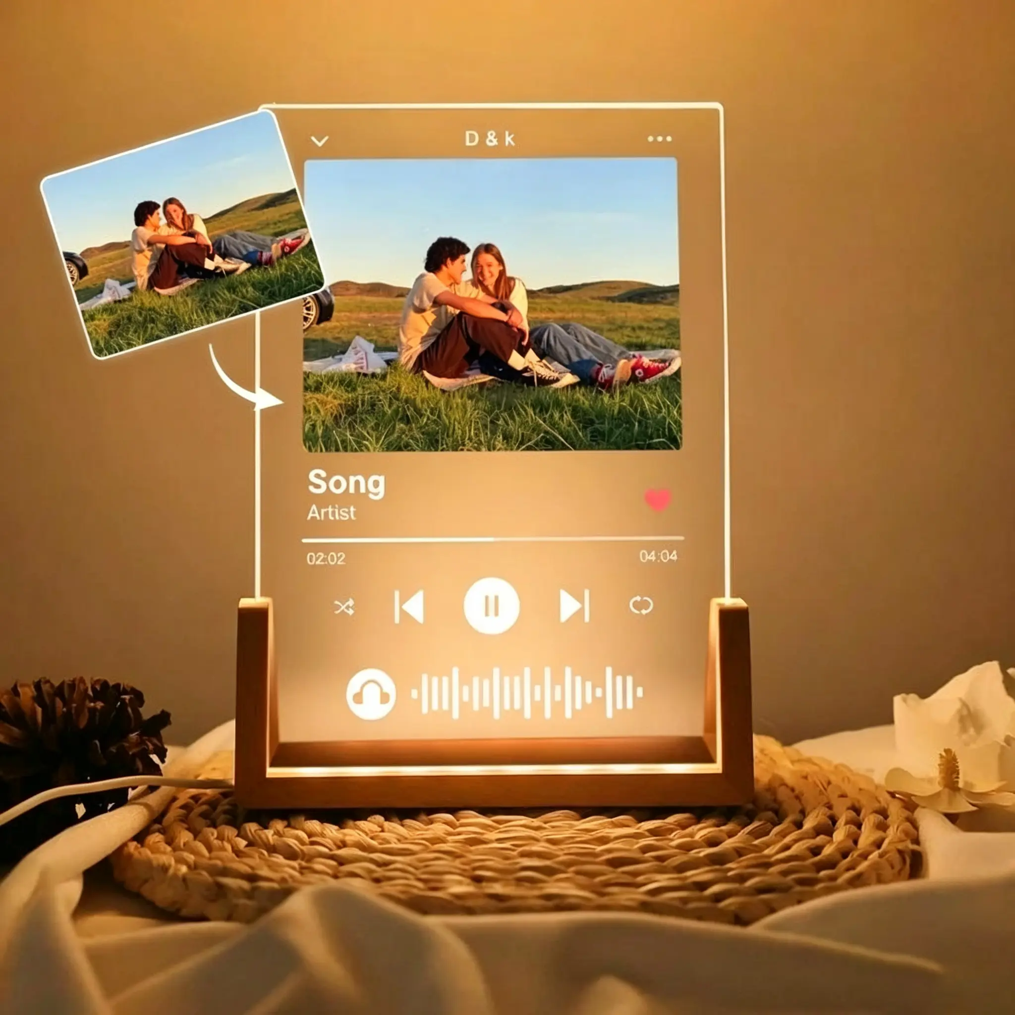 Custom Music Photo Name Night Light, Personalized Photo Song Plaque, Album Cover Song Frame, Custom Couple Photo & Music LED Night Light, Anniversary Decor, Birthday Gift for Her Him, Valentine's Day Gifts