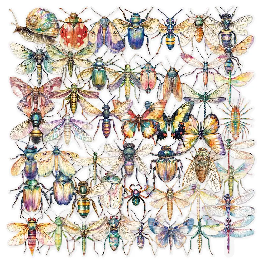 Watercolor Insect Pattern Sticker, Colorful Decorative Sticker, DIY Decals for Water Bottle, Laptop, Phone Case, Scrapbooking, Journal Making