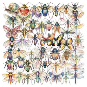 Watercolor Insect Pattern Sticker, Colorful Decorative Sticker, DIY Decals for Water Bottle, Laptop, Phone Case, Scrapbooking, Journal Making