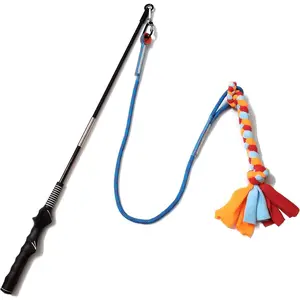 Interactive Flirt Pole Toy for Dogs Chase and Tug of War Durable Teaser Wand with Pet Fleece Rope Tether Lure for Outdoor Exercise & Training for Small Medium Large Dogs (Blue/Red, 35 inches)