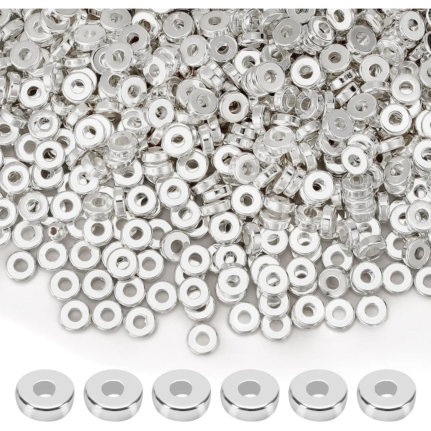 6mm Diameter Synthetic Flat Spacer Beads, 1500-Count with 2mm Hole, Rondelle Beads for DIY Enthusiasts’ Bracelet, Necklace, Earring Craft Projects