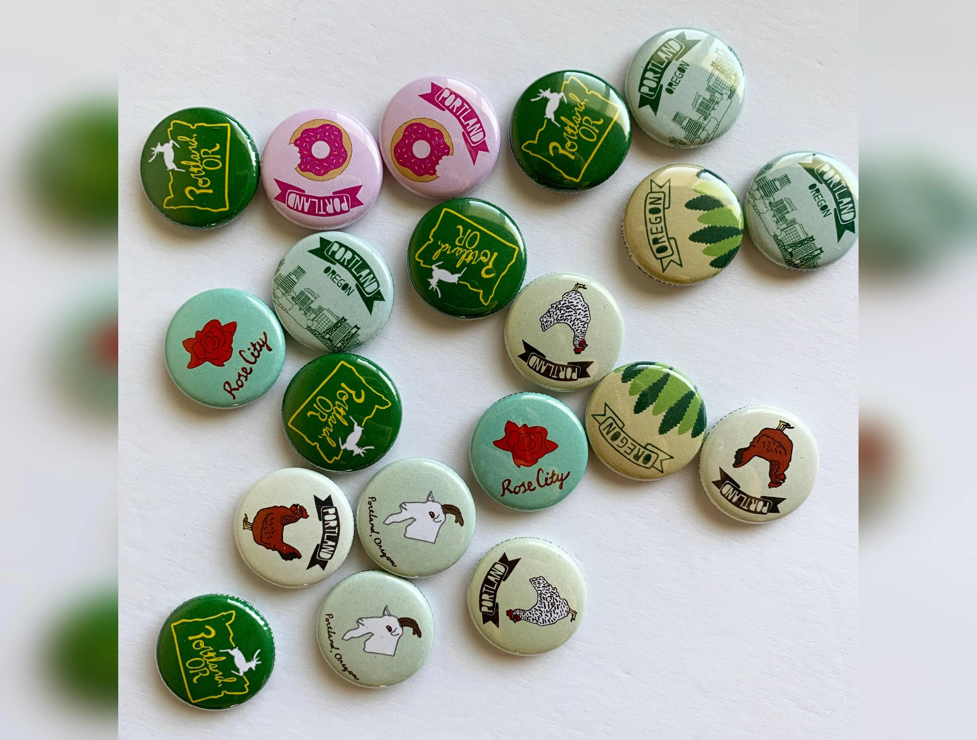 Portland Oregon Buttons - PDX OR 1-inch Pins Assorted